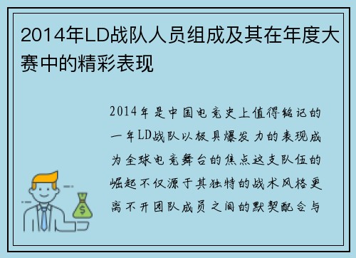 2014年LD战队人员组成及其在年度大赛中的精彩表现